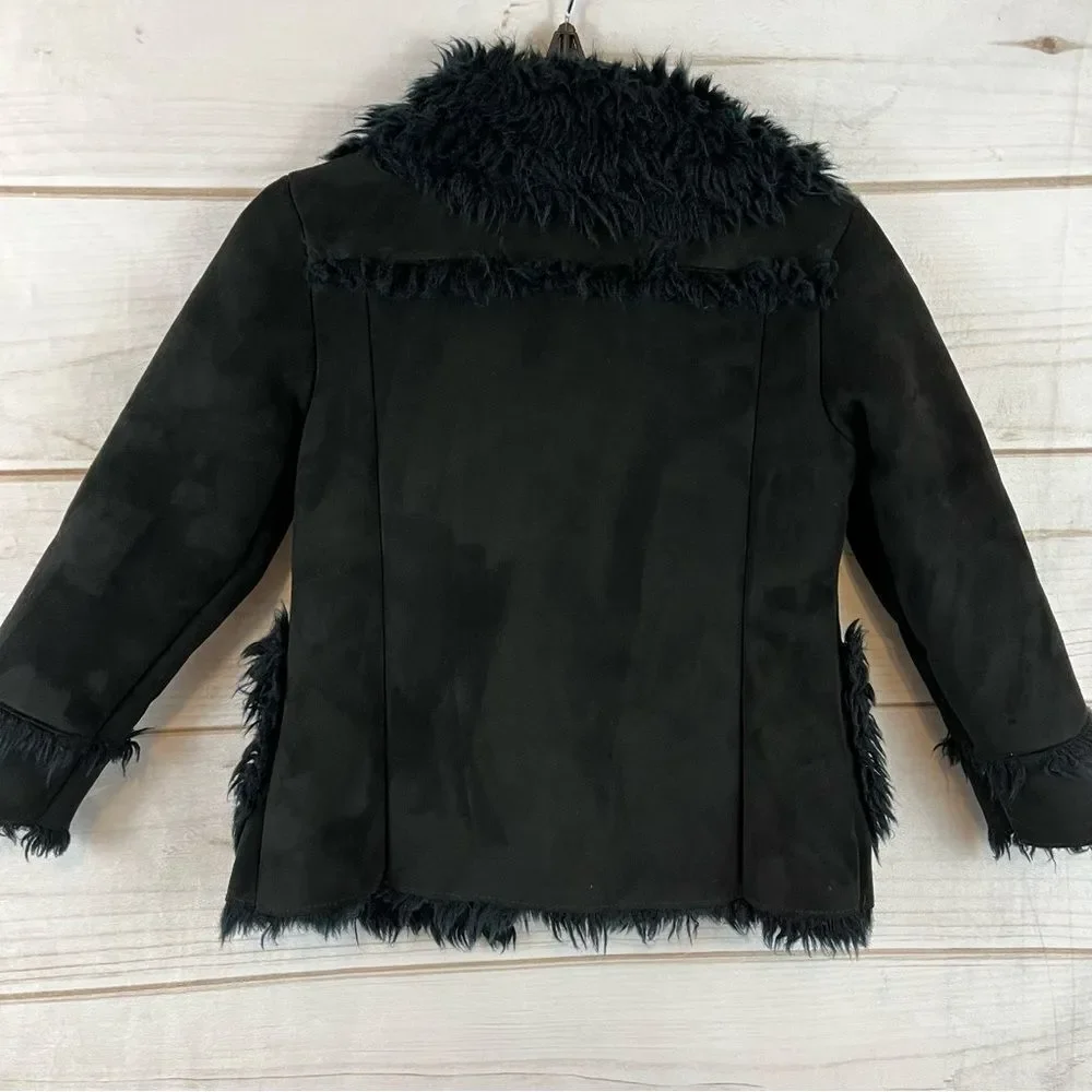 Girls Gap Black Faux Suede Fur Lined Coat with Horn-like Buttons XS/S (4-7)